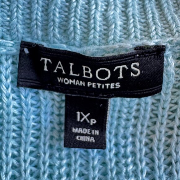 Talbots Linen Open Cardigan Long Length Long Sleeves Aqua Color Open Knit  1XP - Picture 5 of 6